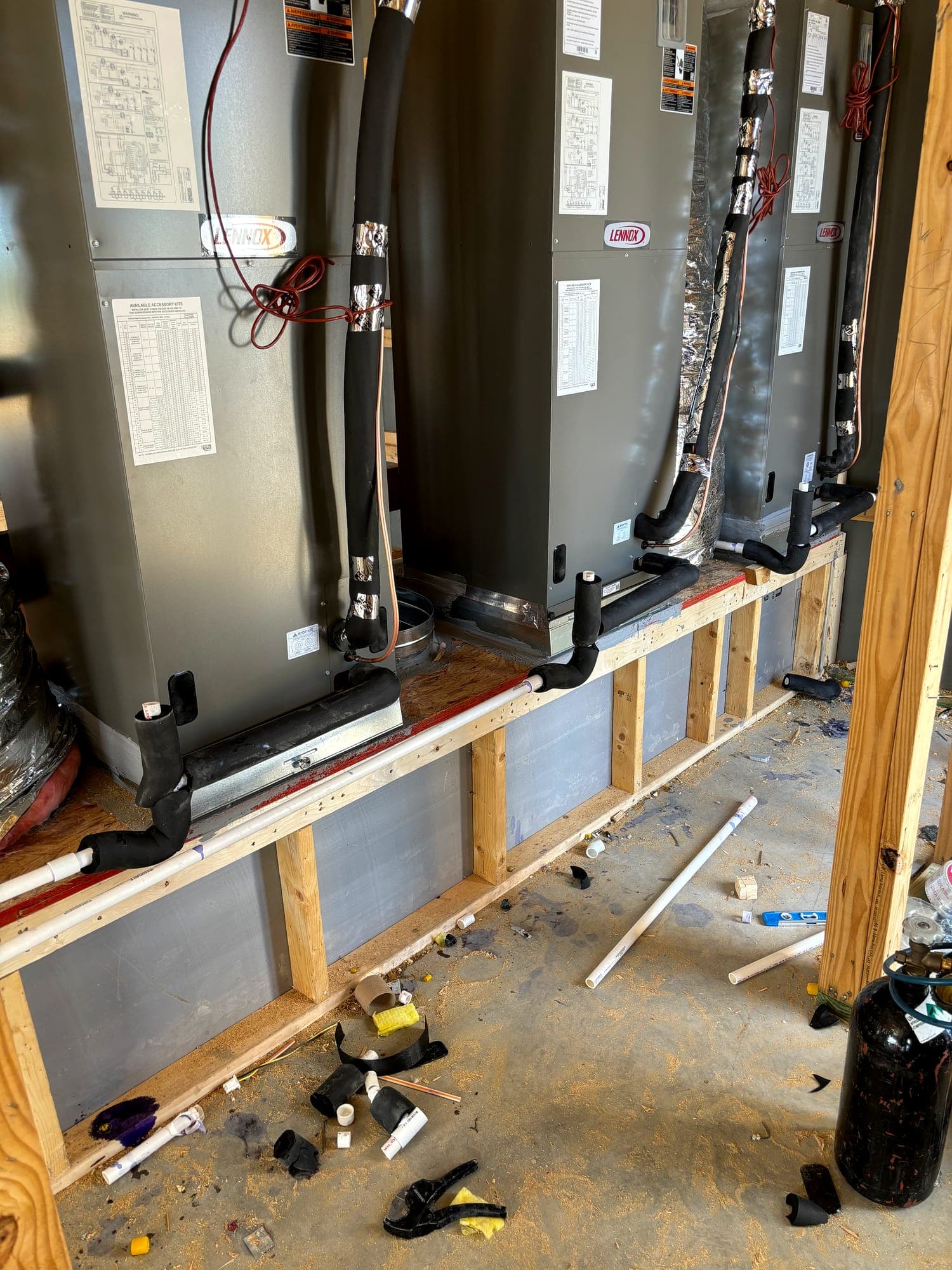 Mechanical equipment set with venting and water connections in progress